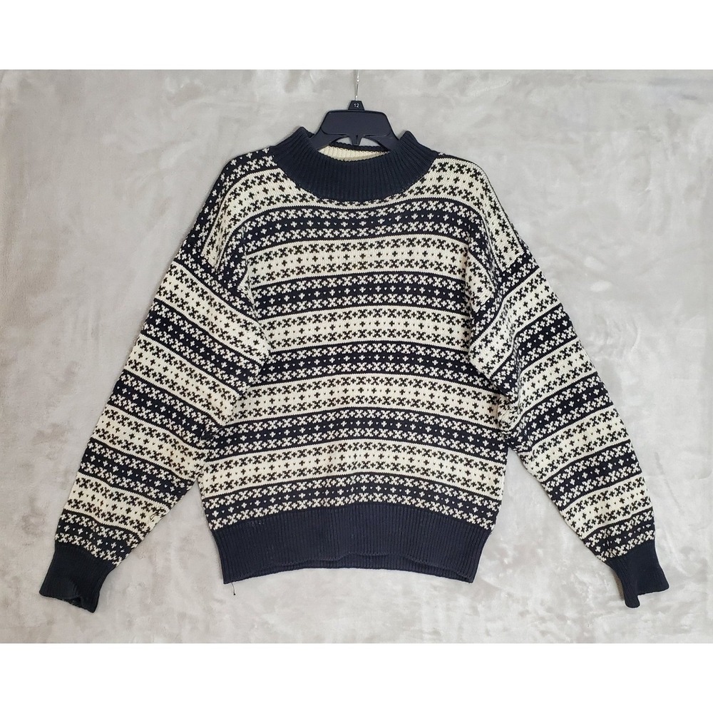 Vtg Northern Isles Sweater Mens M Chunky Black & White Fair Isle Nordic Pullover